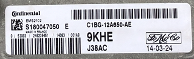 Ford Fiesta 1.2, 9KHE, C1BG-12A650-AE, EMS2102, J38AC, S180047050E
