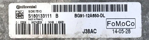 Continental Engine ECU, Ford, S180133111B, S180133111 B, BG9112A650DL, BG91-12A650-DL, J38AC, SID 807 EVO