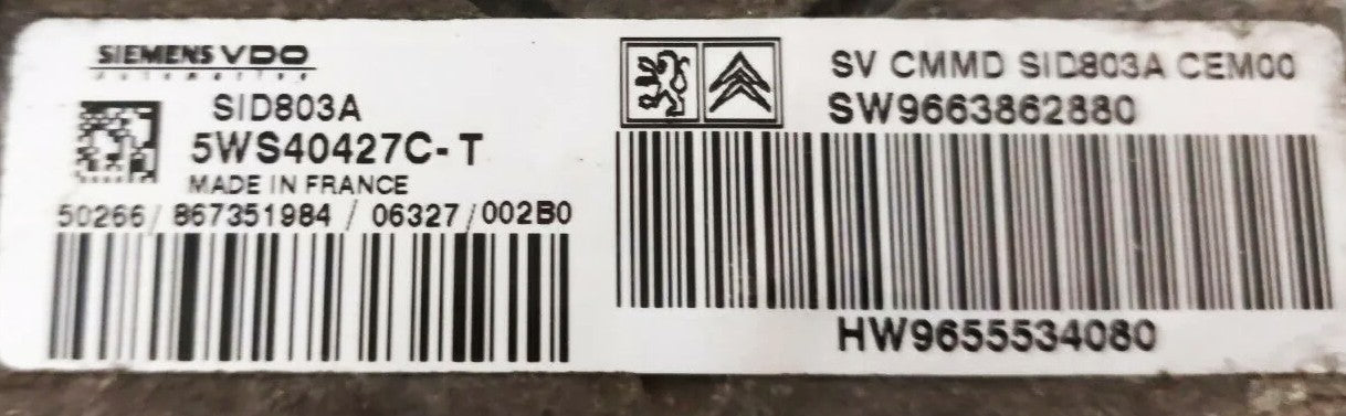 Plug & Play Siemens Engine ECU, 5WS40427C-T, 5WS40427CT, SW9663862880, HW9655534080, SID 803A