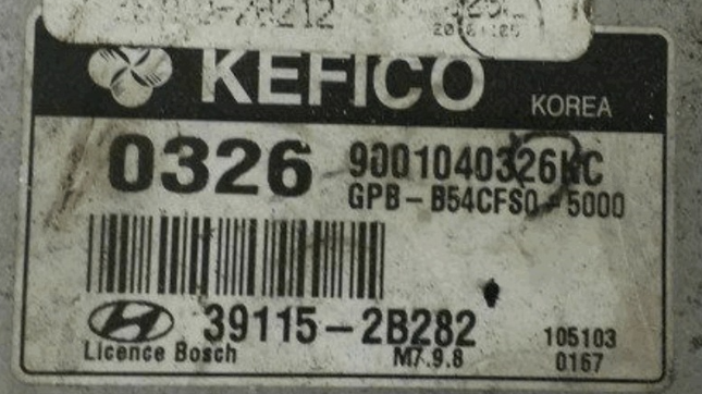 Hyundai, 39115-2B282, 9001040326KC, GPB-B54CFS0-5000, M7.9.8