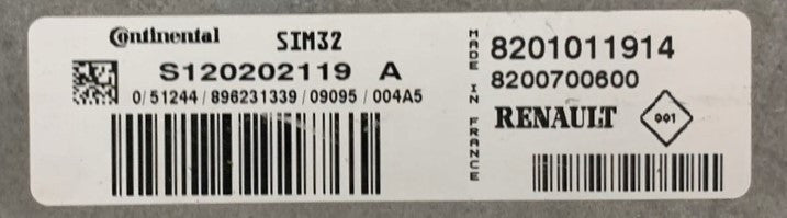 Renault Wind, SIM32, S120202119A, S120202119 A, 8201011914, 8200700600