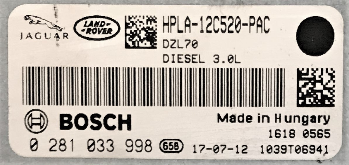 Land Rover Discovery V 3.0 TD6 AWD, 0281033998, 0 281 033 998, HPLA12C520PAC, HPLA-12C520-PAC