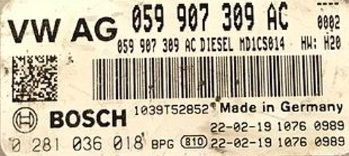 Locked Bosch Engine ECU, VW, 0281036018, 0 281 036 018, 059 907 309 AC, 059907309AC