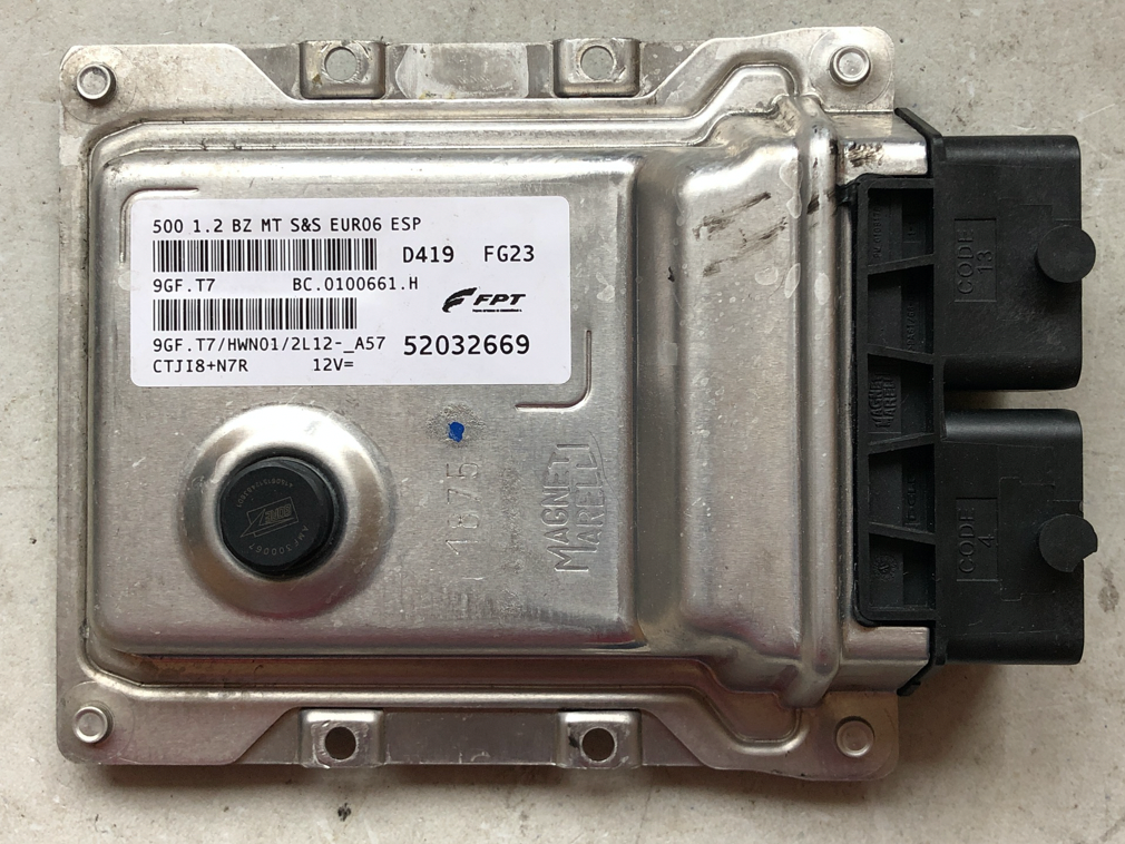 Magneti Marelli Engine ECU, Fiat 500, BC.0100661.H 52032669, HWN01, 9GF.T7