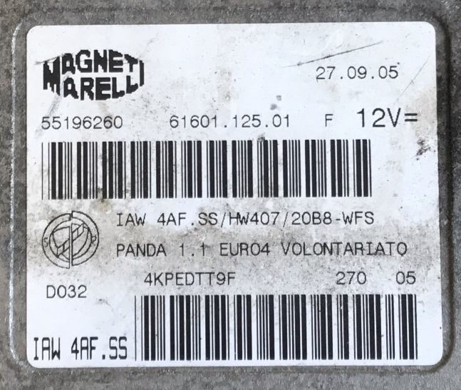 Magneti Marelli Engine ECU, Fiat Panda 1.1, IAW 4AF.SS,HW407, 55196260, 61601.125.01