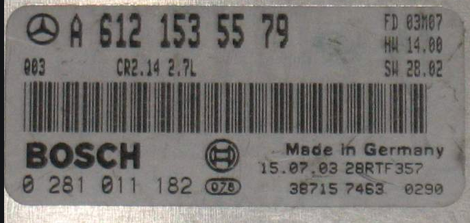 Mercedes-Benz C270 2.7CDi Engine ECU, 0281011182, 0 281 011 182, A6111535579, A 611 153 55 79