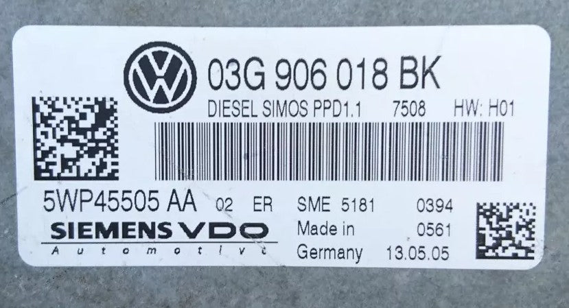 Plug & Play Engine ECU, SIEMENS, VW, 03G906018BK, 03G 906 018 BK, 5WP45505 AA, SIMOS PPD1.1