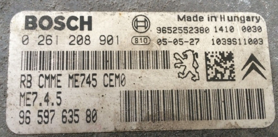 Peugeot 206 1.6, 0261208901, 0 261 208 901, 9659763580, 96 597 635 80, 1039S11003, ME7.4.5