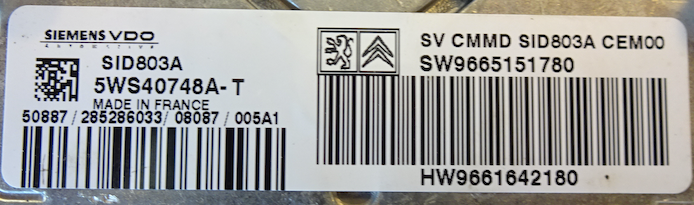 Peugeot 407 HDi, 5WS40748A-T, SW9665151780, HW9661642180, SID803A