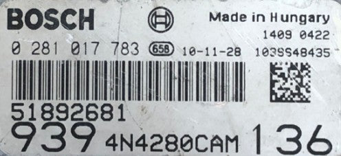 Plug & Play Bosch Engine ECU, Alfa Romeo - Fiat, 0281017783, 0 281 017 783, 51892681