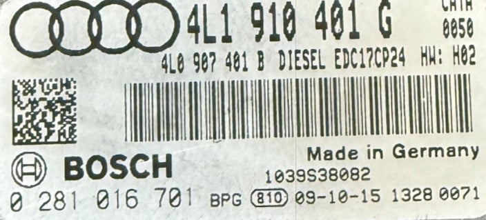 Plug & Play Bosch Engine ECU, Audi, 0281016701, 0 281 016 701, 4L1910401G, 4L1 910 401 G, 4L0907401B, 4L0 907 401 B, EDC17CP24