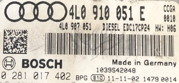 Plug & Play Bosch Engine ECU, VW, 0281017402, 0 281 017 402, 4L0910051E, 4L0 910 051 E, EDC17CP24