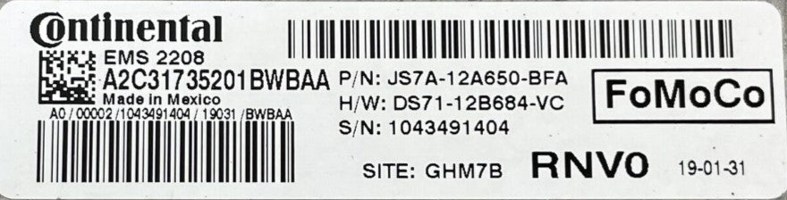 Plug & Play Continental Engine ECU, Ford, A2C31735201BWBAA, DS7112B684VC, DS71-12B684-VC, JS7A12A650BFA, JS7A-12A650-BFA, RNVO, EMS 2208, FoMoCo