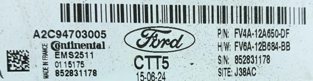 Plug & Play Continental Engine ECU, Ford, A2C94703005, FV4A-12A650-DF, FV4A12A650DF, FV6A12B684BB, FV6A-12B684-BB, 852831178, CTT5, EMS2511