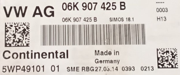 Plug & Play Continental Engine ECU, VW AG, 06K907425B, 06K 907 425 B, 5WP49101 01, 5WP4910101, SIMOS 18.1