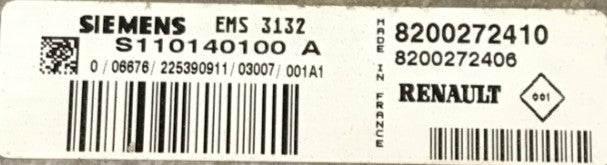 ECU de motor Renault Plug & Play, Siemens, S110140100A, S110140100 A, 8200272410, 8200272406, EMS 3132