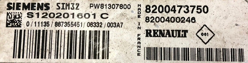 Plug & Play Siemens Engine ECU, Renault, SIM32, S120201601C, S120201601 C, 8200473750, 8200400246