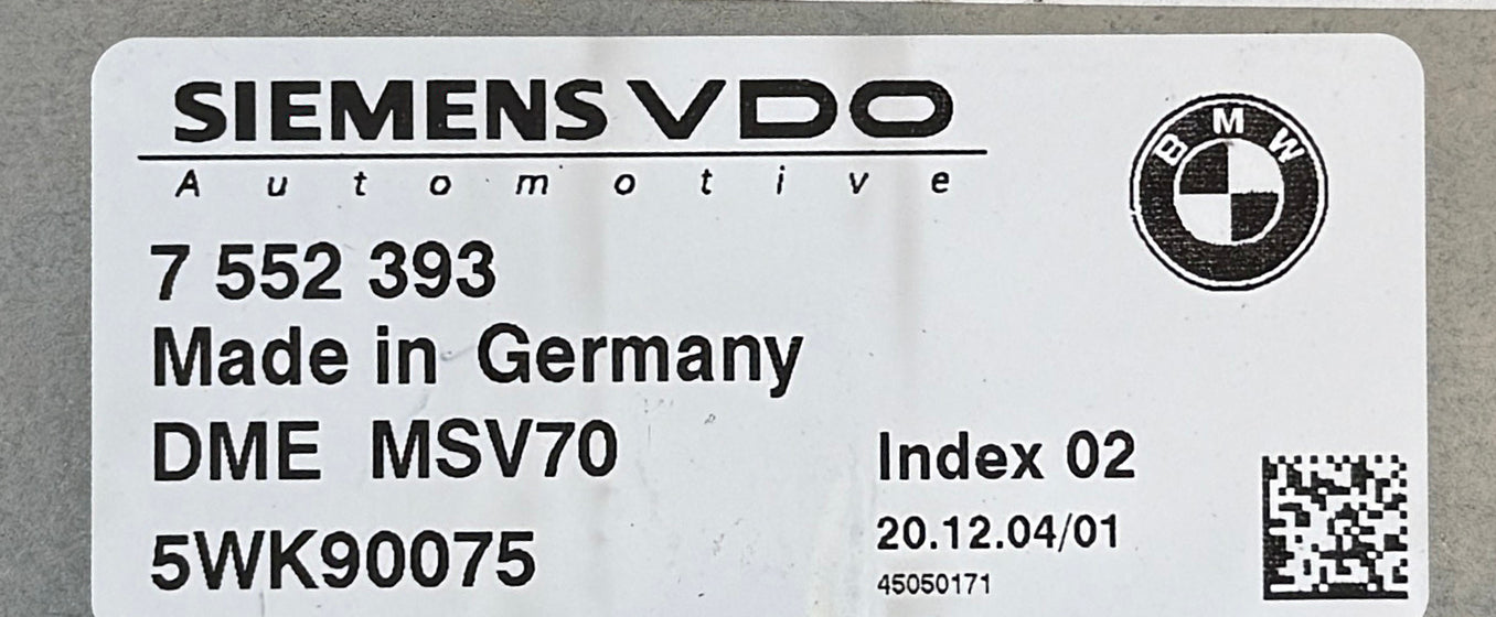 Plug & Play Siemens VDO Engine ECU, BMW, 7552393, 7 552 393, 5WK90075, DME MSV70, 5WK98084, INDEX 02