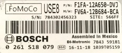 Plug & Play Bosch Engine ECU, Ford, 0261S18079, 0 261 S18 079, F1FA12A650DVJ, F1FA-12A650-DVJ, FV6A12B684BCA, FV6A-12B684-BCA, USE8