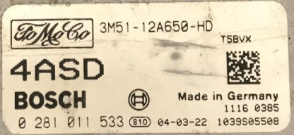 ECU de motor Bosch Plug & Play, Ford TDCI, 0 281 011 533, 0281011533, 3M5112A650HD, 3M51-12A650-HD, 4ASD