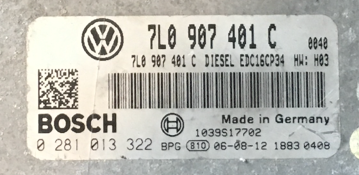 Bosch Engine ECU, VW Touareg 3.0 TDI, 0281013322, 0 281 013 322, 7L0907401C, 7L0 907 401 C