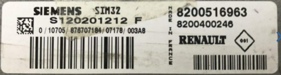Renault Kangoo 1.2, SIM32, S120201212F, S120201212 F, 8200516963, 8200400246