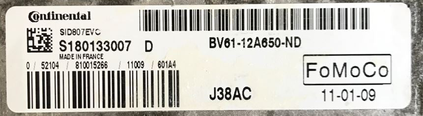 Ford Focus 1.6TDCi, SID807EVO, J38AC, S180133007 D, BV61-12A650-ND, BV6112A650ND
