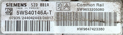 SIEMENS SID 801A, 5WS40146A-T, SW9653205080, HW9647423380
