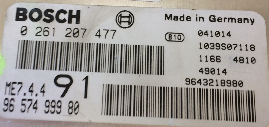 Peugeot 206 1.6i, 0261207477, 0 261 207 477, 9643218980, 96 432 189 80, ME7.4.4