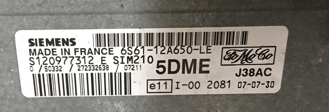 Ford Fusion 1.6, 6S61-12A650-LE, S120977312 E, 5DME, SIM210