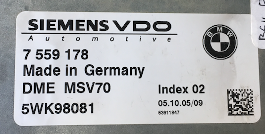 BMW 325i, 7559178, 7 559 178, DME MSV70, 5WK98081, Index 02