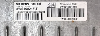 Peugeot 406 2.0L HDi Citroen C5 2.0L HDi 5WS40024F-T SW9646801180 HW9644302380 SID 801