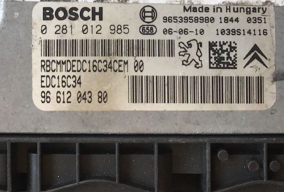 Citroen/Peugeot HDI, 0 281 012 985, 0281012985, 96 612 043 80, 9661204380, EDC16C34