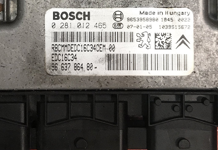 Peugeot 207 1.6 HDi, 0281012465, 0 281 012 465, 9663786480, 96 637 864 80, 1039S15672, EDC16C34