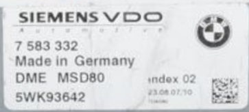 BMW, DME MSD80, 7583332, 7 583 332, 5WK93642, Index 02