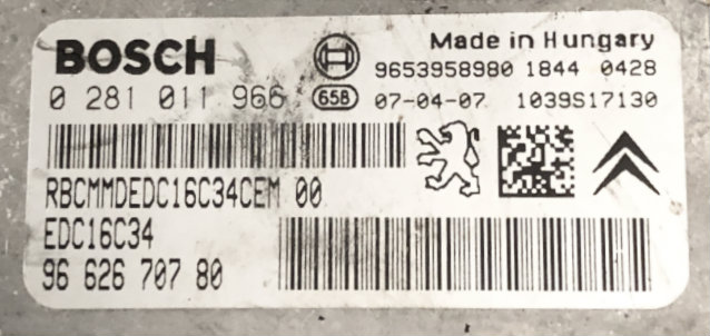 Citroen C4 1.6D, 0281011966, 0 281 011 966, 9662670780, 96 626 707 80, EDC16C34
