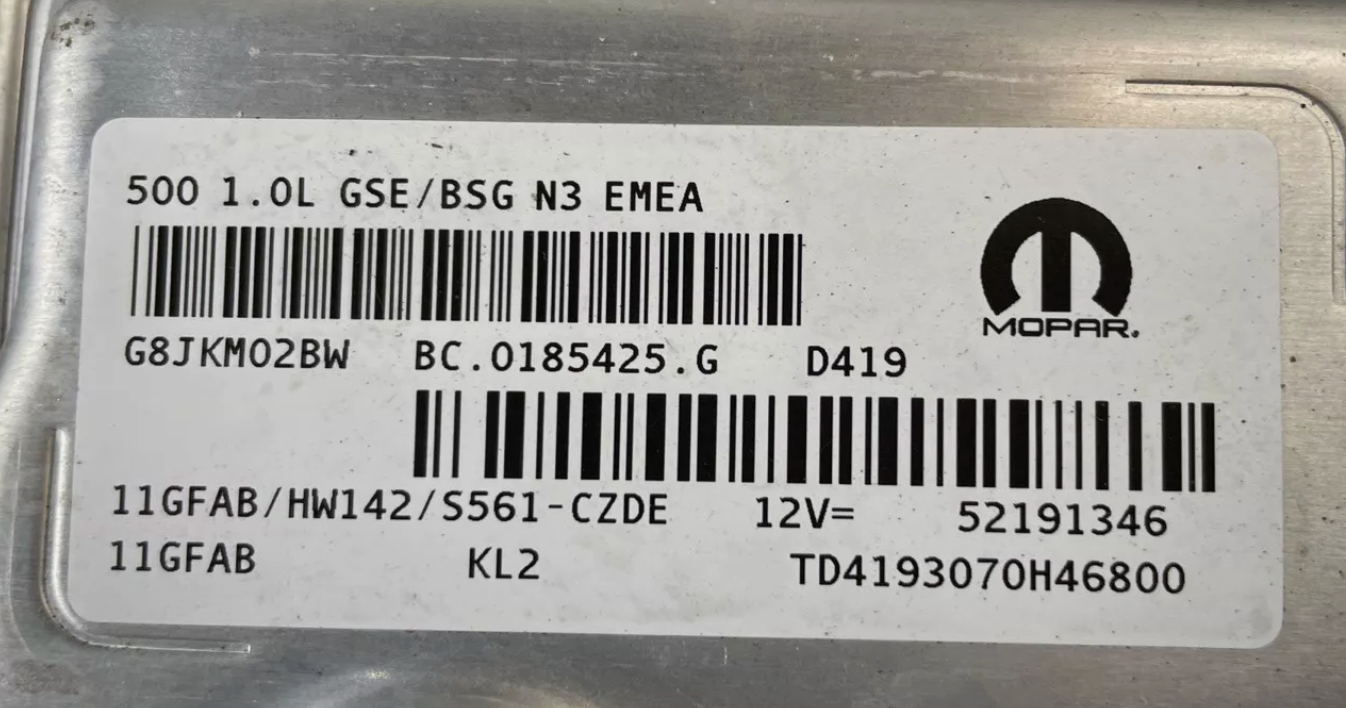 Plug & Play Magneti Marelli Engine ECU, Fiat 500 Hybrid 1.0L, 52191346, BC.0185425.G, HW142