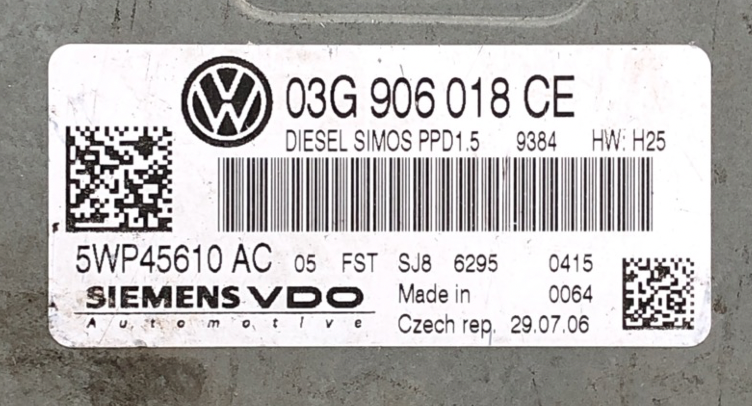VW Passat 2.0 TDI, 03G906018CE, 03G 906 018 CE, 5WP45610 AC, PPD1.5