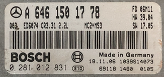 Bosch Engine ECU, Mercedes-Benz, 0281012831, 0 281 012 831, A6461501778, A 646 150 17 78, CR3.31 2.2L