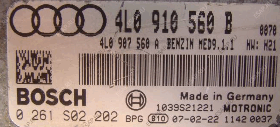 Audi Q7 4.2, 0261S02202, 0 261 S02 202, 4L0910560B, 4L0 910 560 B, 4L0907560A, 4L0 907 560 A, MED9.1.1