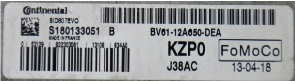 Continental Engine ECU, Ford Focus 1.6, SID807EVO, S180133051B, S180133051 B, BV6112A650DEA, BV61-12A650-DEA, KZP0, J38AC