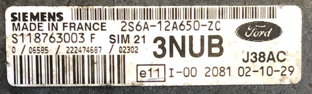 Siemens Engine ECU , S118763003F, 2S6A-12A650-ZC, 3NUB, SIM 21