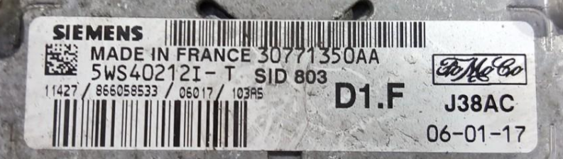 Siemens Engine ECU, Volvo V50 2.0D, 5WS40212I-T, 30771350AA, D1.F, SID803, J38AC