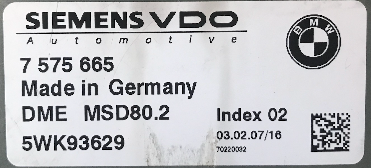 Siemens VDO Engine ECU, BMW 3 Series, 7575665, 7 575 665, DME MSD80.2, 5WK93629, Index 02