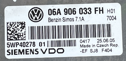 Siemens VDO, Seat Altea 1.6, Simos 7.1A, 06A906033FH, 06A 906 033 FH, 5WP40278 01