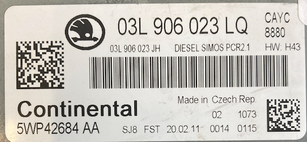 Skoda Octavia 1.6D, 03L906023LG, 03L 906 023 LG, 5WP42684 AA, DIESEL SIMOS PCR2.1