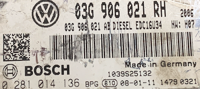 Skoda Octavia 1.9 TDI, 0281014136, 0 281 014 136, 03G906021RH, 03G 906 021 RH, EDC16U34