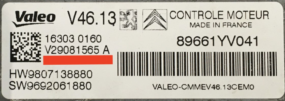 Plug & Play Valeo Engine ECU, Peugeot, Citroen C1, V46.13, V29081565A, V29081565 A, 89661YV041, HW9807138880, SW9691957680