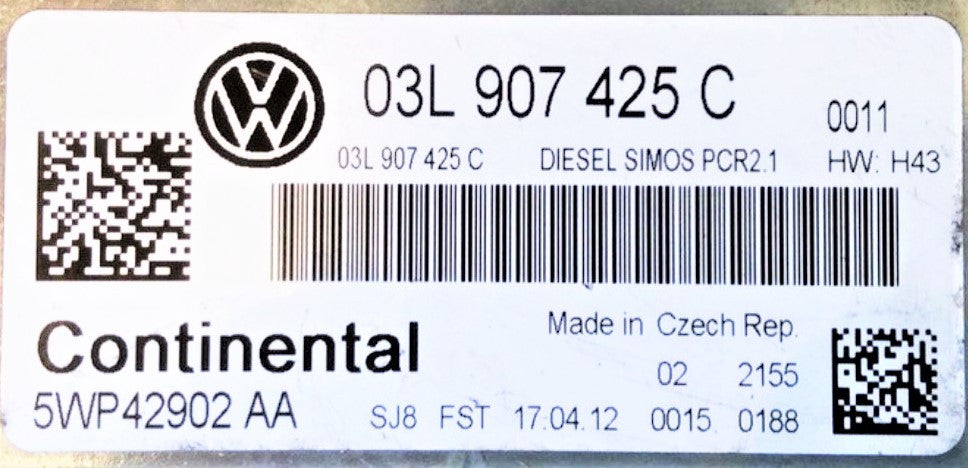 VW, 03L907425C, 03L 907 425 C, 5WP42902 AA, 5WP42902AA, DIESEL SIMOS PCR2.1