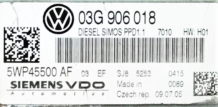 VW Passat TDI, 03G906018, 03G 906 018, 5WP45500AF, 5WP45500 AF, SIMOS PPD1.1